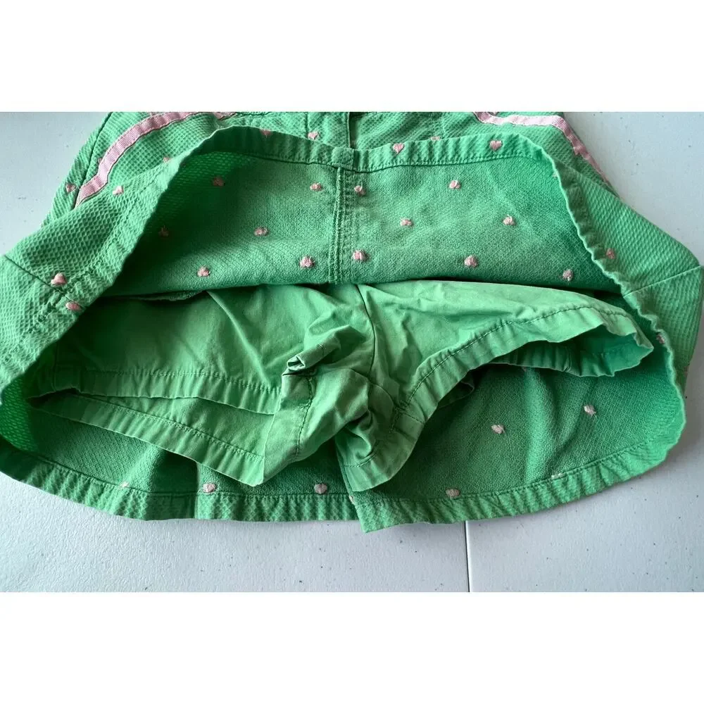 Gymboree Pink Hearts Green Pleated Back Skirt SKORT Girls Size: 7 Spring